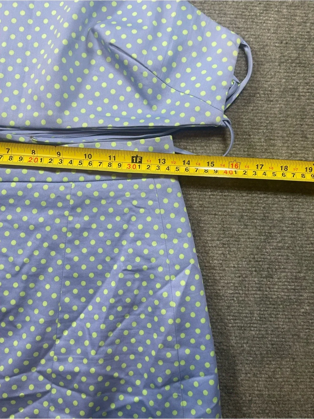 Zara Light Blue Halter Top & Skirt Set with Green Polka Dots